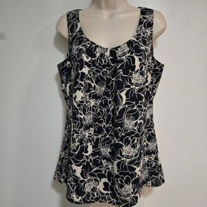 Banana Republic Size‎ Medium Navy Blue Floral Poly Lined Pleat Tank